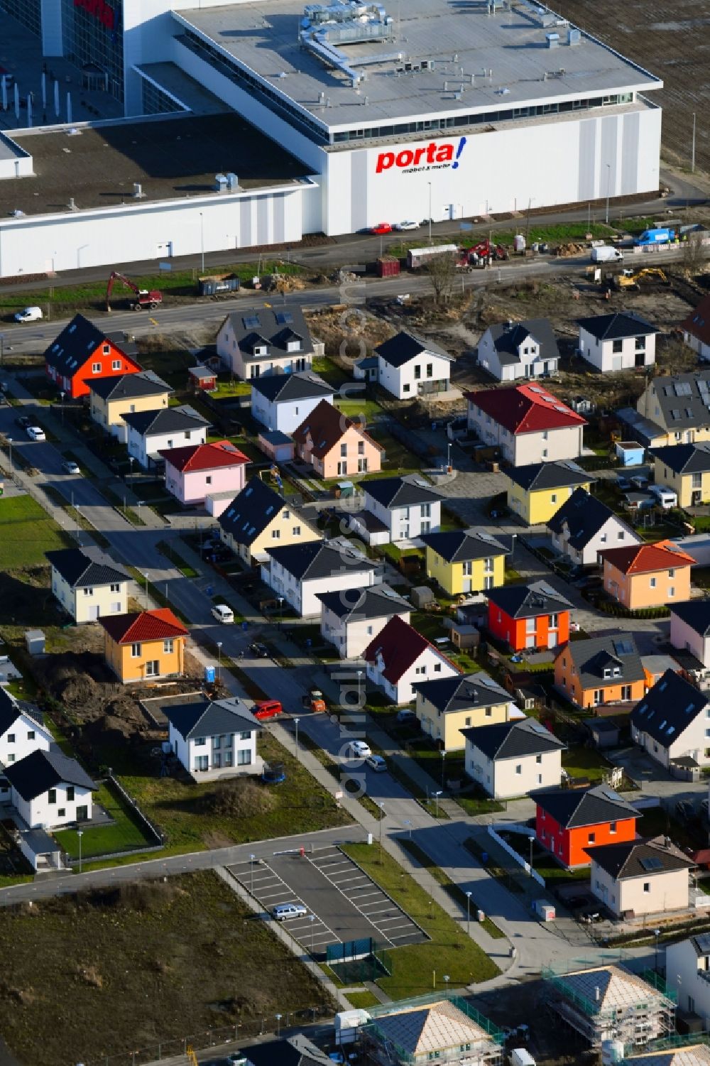 Mahlsdorf from the bird's eye view: Single-family residential area of settlement Am Theodorpark in Mahlsdorf in the state Berlin, Germany