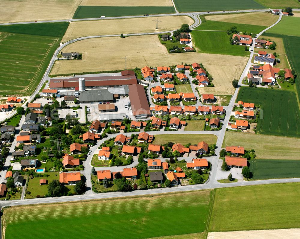 Unterneukirchen from above - Single-family residential area of settlement in Unterneukirchen in the state Bavaria, Germany