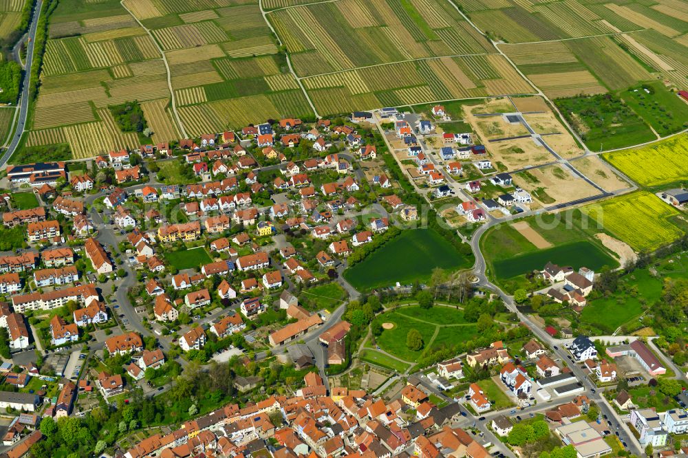 Volkach from above - Single-family residential area of settlement in Volkach in the state Bavaria, Germany