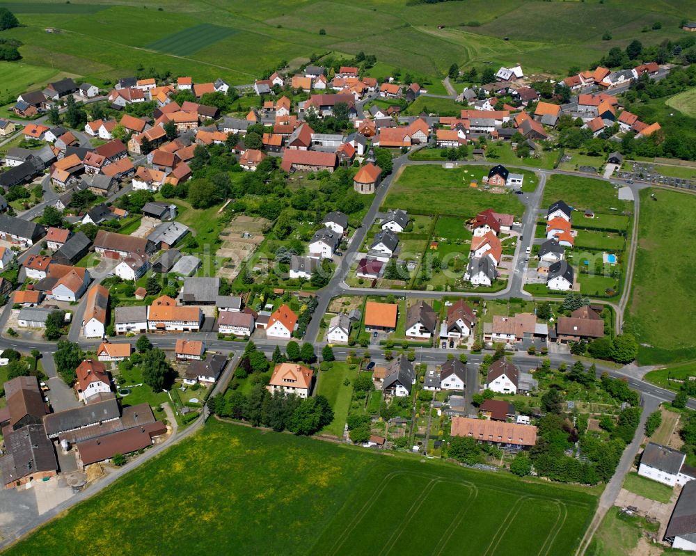 Wahlen from above - Single-family residential area of settlement in Wahlen in the state Hesse, Germany