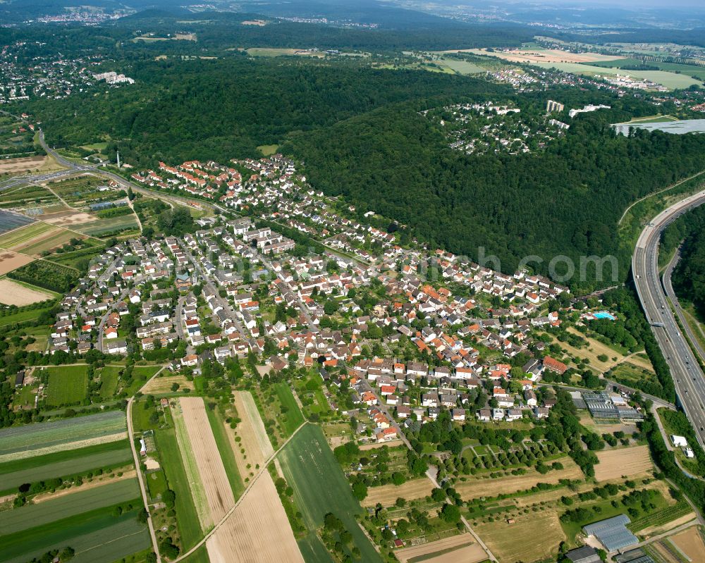 Wolfartsweier from above - Single-family residential area of settlement in Wolfartsweier in the state Baden-Wuerttemberg, Germany