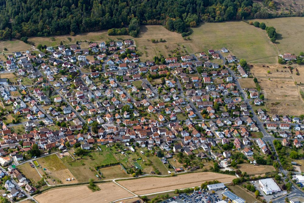 Wombach from above - Single-family residential area of settlement in Wombach in the state Bavaria, Germany