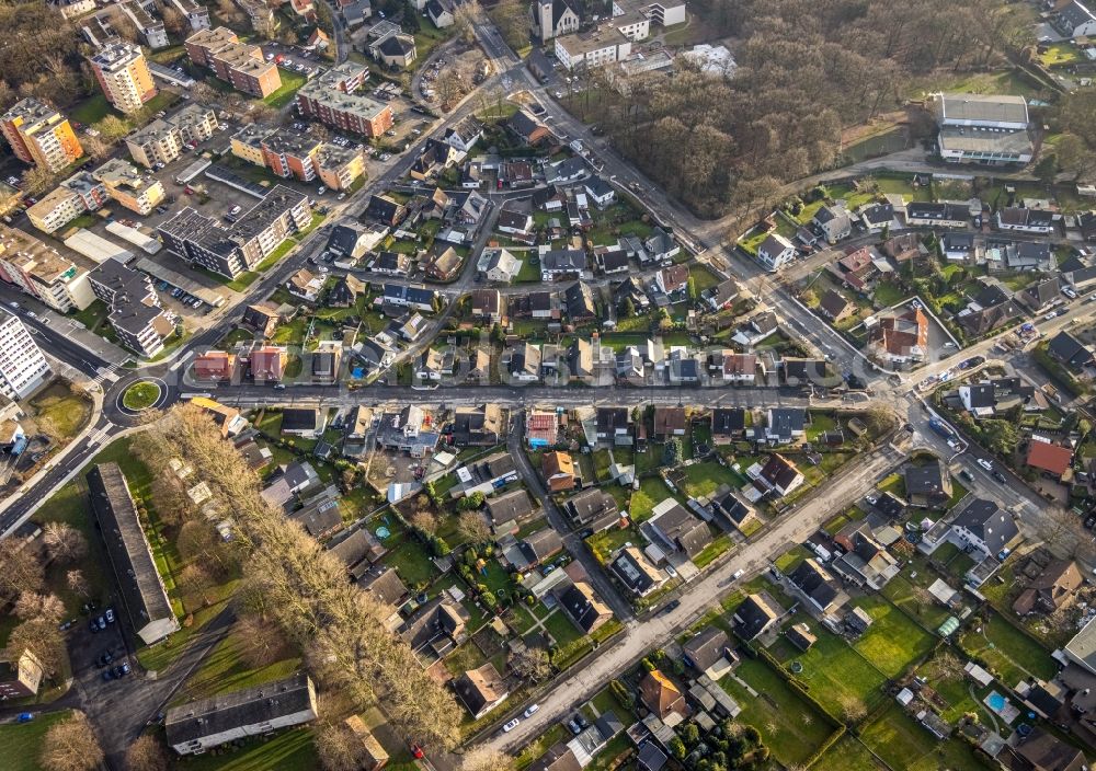 Aerial photograph Hamm - Single-family residential area of settlement between Friedrich-Ebert-Strasse and Katharinenstrasse along the Hammer Strasse in the district Bockum-Hoevel in Hamm at Ruhrgebiet in the state North Rhine-Westphalia, Germany