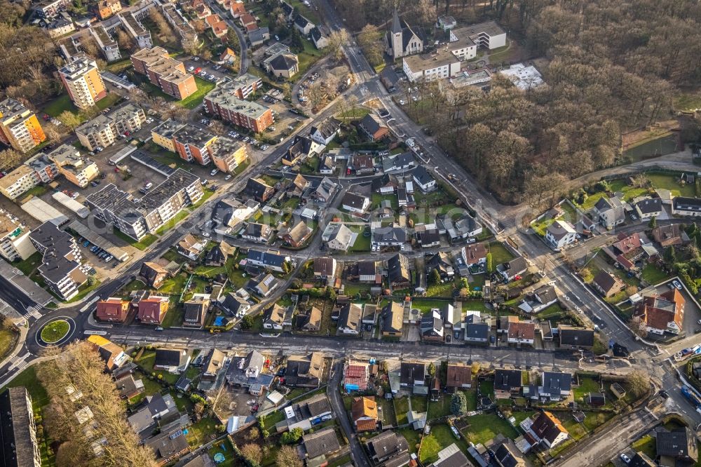 Hamm from above - Single-family residential area of settlement between Friedrich-Ebert-Strasse and Katharinenstrasse along the Hammer Strasse in the district Bockum-Hoevel in Hamm at Ruhrgebiet in the state North Rhine-Westphalia, Germany