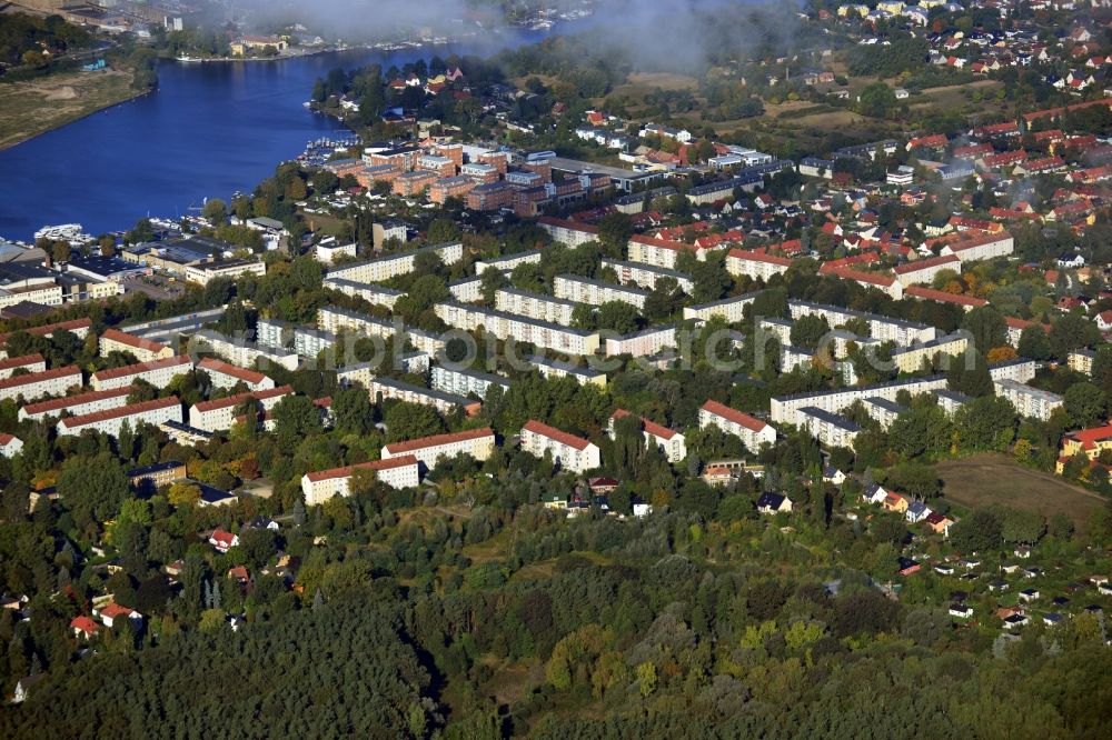 Aerial photograph Berlin Köpenick - Residential area on Feldblumenweg - Green Drift on the outskirts of the district Köpenick in Berlin. The company cds Wohnbaul Berlin GmbH plans to the forest to build a new housing estate with 70 double rooms and townhouses