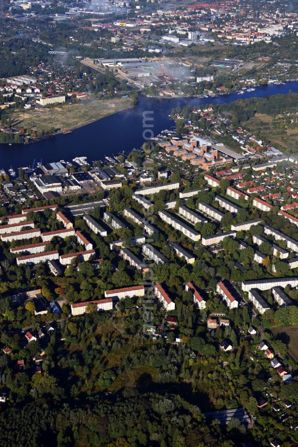 Berlin Köpenick from the bird's eye view: Residential area on Feldblumenweg - Green Drift on the outskirts of the district Köpenick in Berlin. The company cds Wohnbaul Berlin GmbH plans to the forest to build a new housing estate with 70 double rooms and townhouses