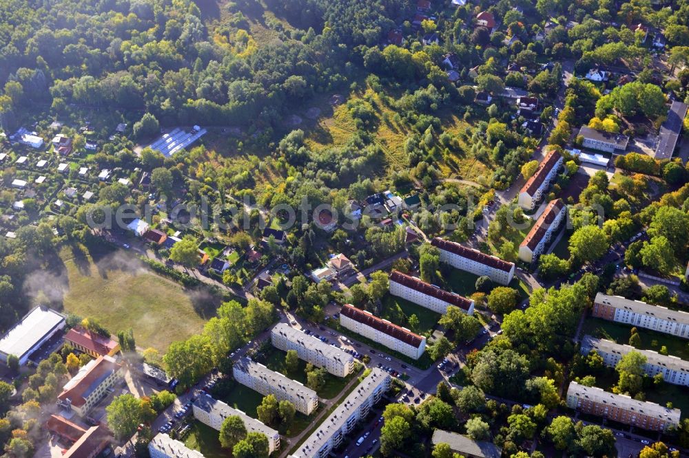 Berlin from above - Residential area on Feldblumenweg - Gruene Trift on the outskirts of the district Köpenick in Berlin. The company cds Wohnbau Berlin GmbH plans to the forest to build a new housing estate with 70 double rooms and townhouses