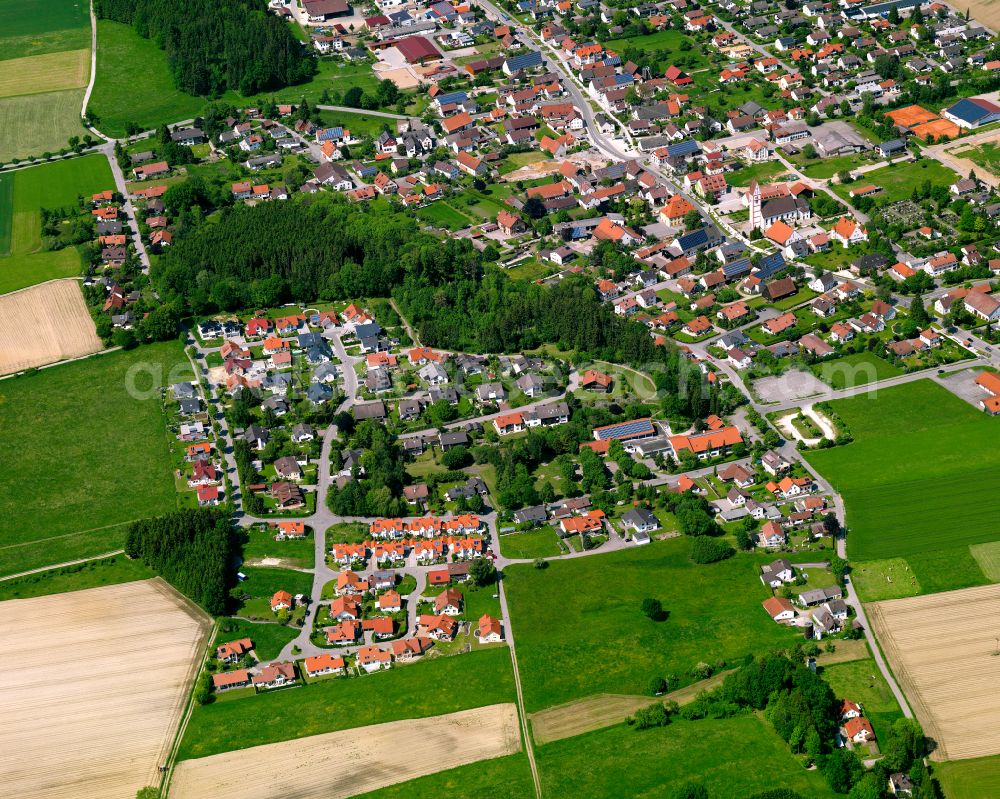 Berkheim from above - Residential areas on the edge of agricultural land in Berkheim in the state Baden-Wuerttemberg, Germany