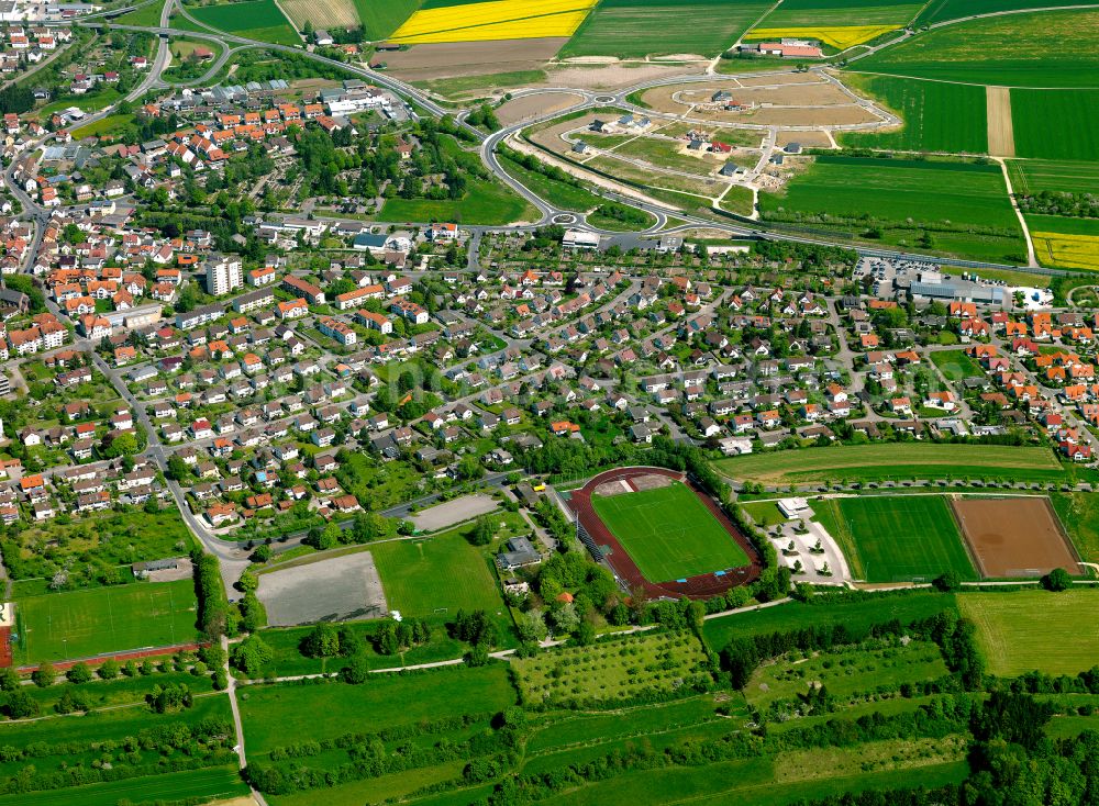 Ehingen (Donau) from the bird's eye view: Residential areas on the edge of agricultural land in Ehingen (Donau) in the state Baden-Wuerttemberg, Germany