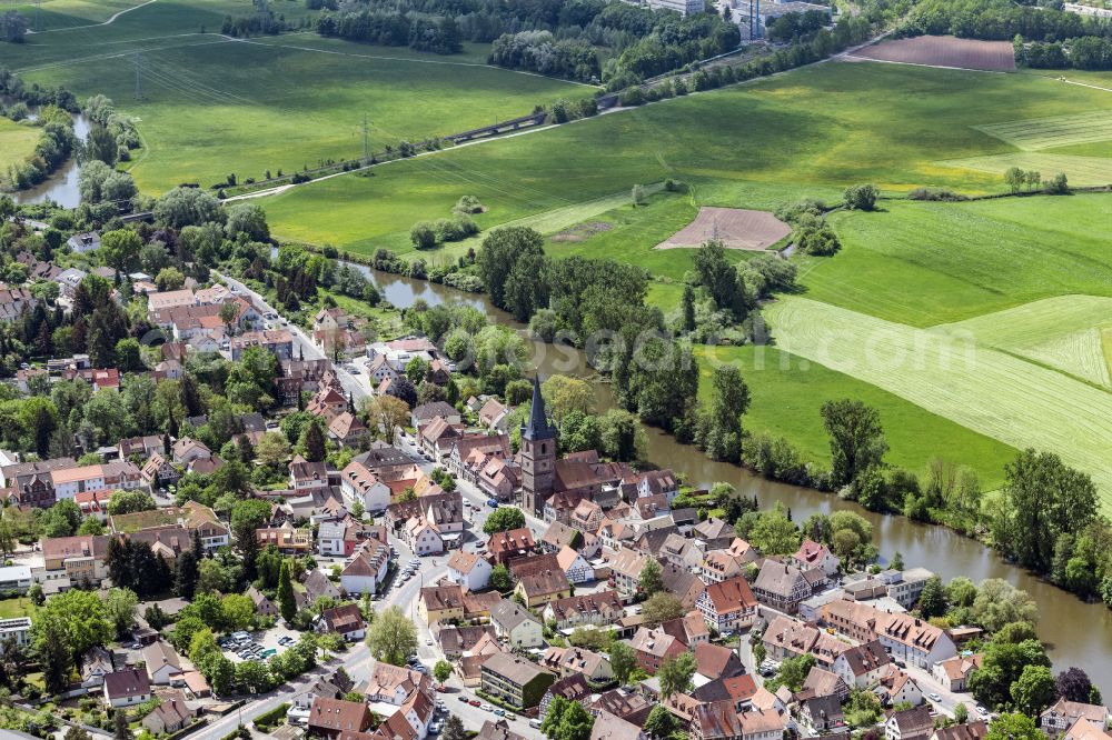 Erlangen from above - Residential areas on the edge of agricultural land in Erlangen in the state Bavaria, Germany