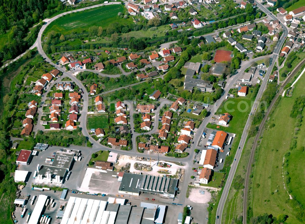 Gerhausen from above - Residential areas on the edge of agricultural land in Gerhausen in the state Baden-Wuerttemberg, Germany