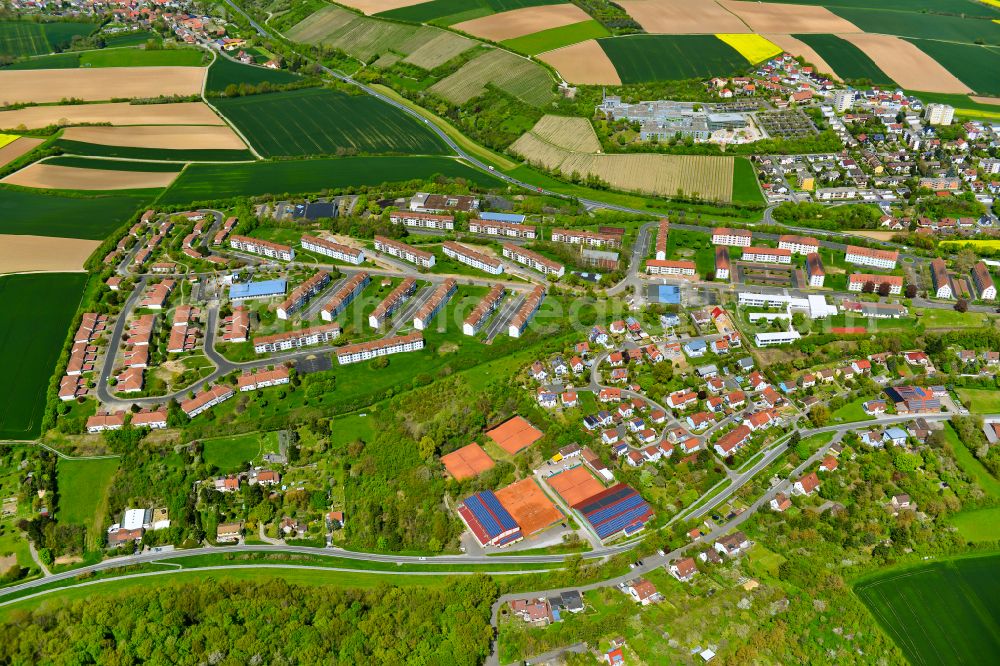 Aerial image Kitzingen - Residential areas on the edge of agricultural land in Kitzingen in the state Bavaria, Germany