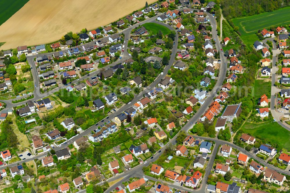 Marktbreit from above - Residential areas on the edge of agricultural land in Marktbreit in the state Bavaria, Germany