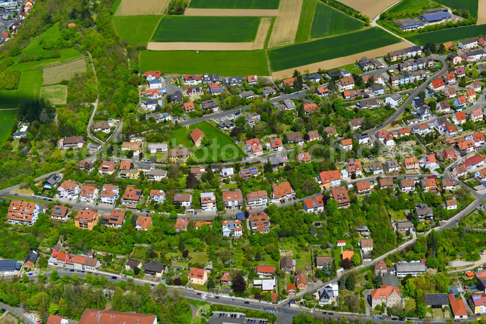 Aerial image Marktbreit - Residential areas on the edge of agricultural land in Marktbreit in the state Bavaria, Germany