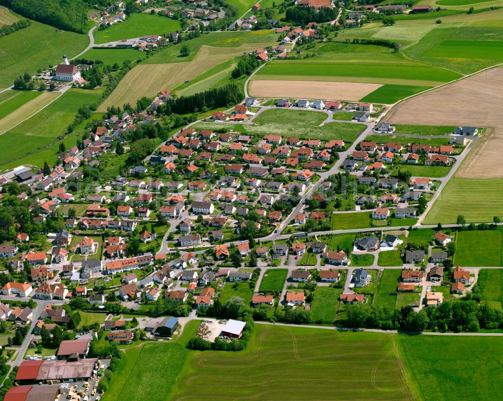 Rot an der Rot from the bird's eye view: Residential areas on the edge of agricultural land in Rot an der Rot in the state Baden-Wuerttemberg, Germany