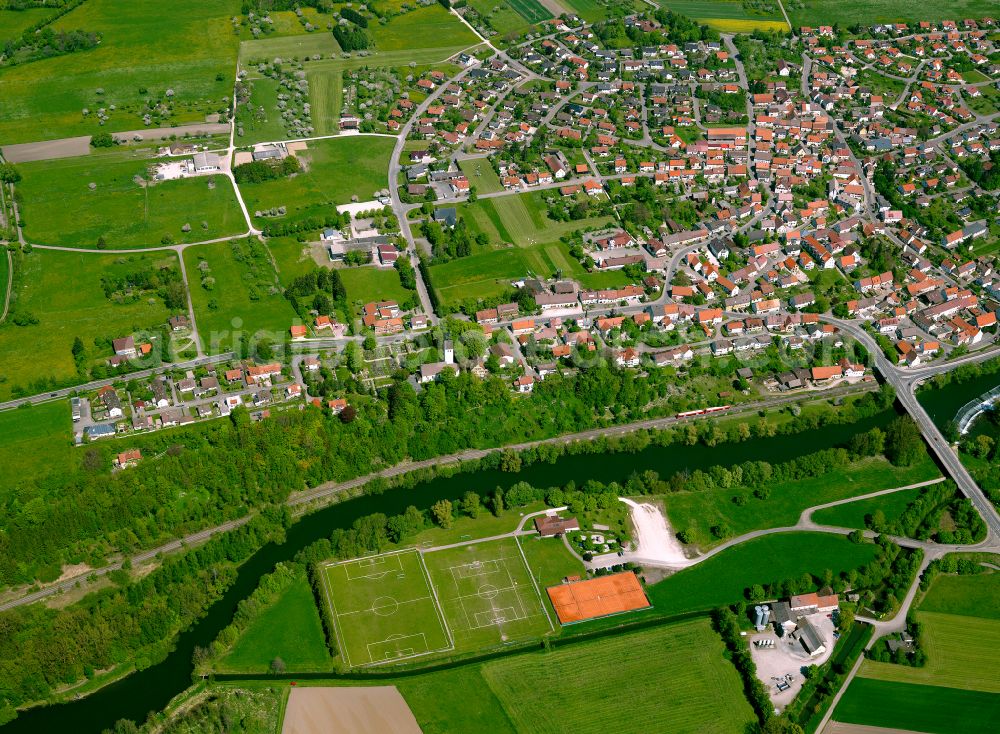 Rottenacker from above - Residential areas on the edge of agricultural land in Rottenacker in the state Baden-Wuerttemberg, Germany