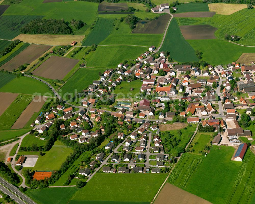 Stetten from the bird's eye view: Residential areas on the edge of agricultural land in Stetten in the state Baden-Wuerttemberg, Germany