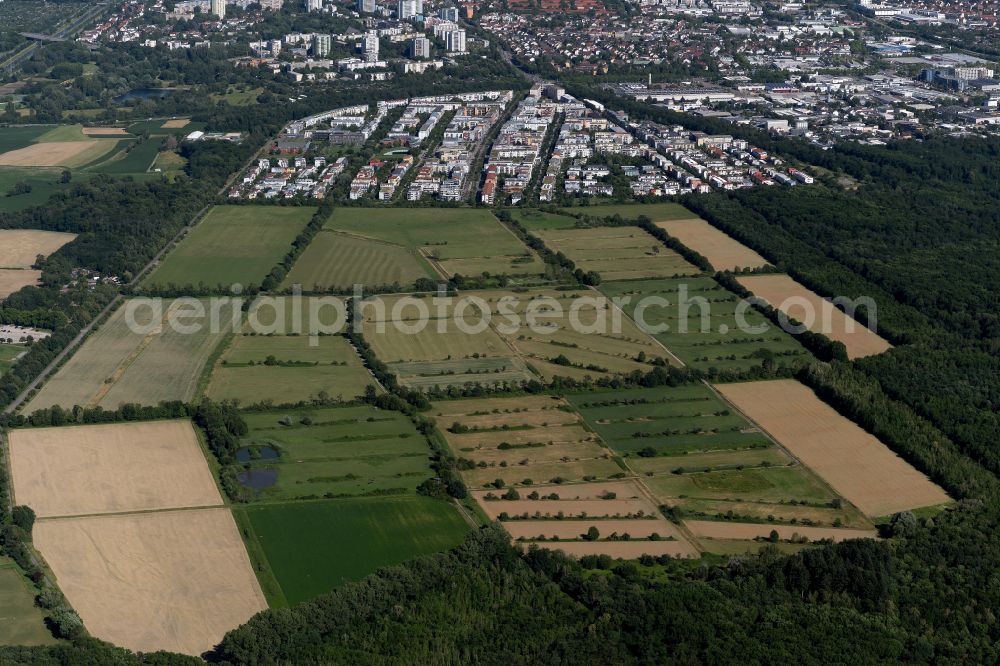 Aerial image West - Residential areas on the edge of agricultural land in West in the state Baden-Wuerttemberg, Germany