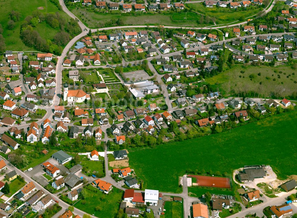 Aerial image Westerstetten - Residential areas on the edge of agricultural land in Westerstetten in the state Baden-Wuerttemberg, Germany