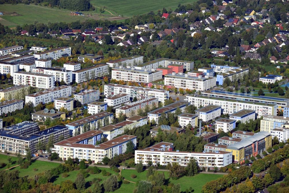 Aerial photograph Berlin - View of the residential settlement Gartenstadt Rudow in the south of the Neukoelln district in Berlin. The residential area is also known for the name Women`s Quarters because every street on the territory was named after a female personage