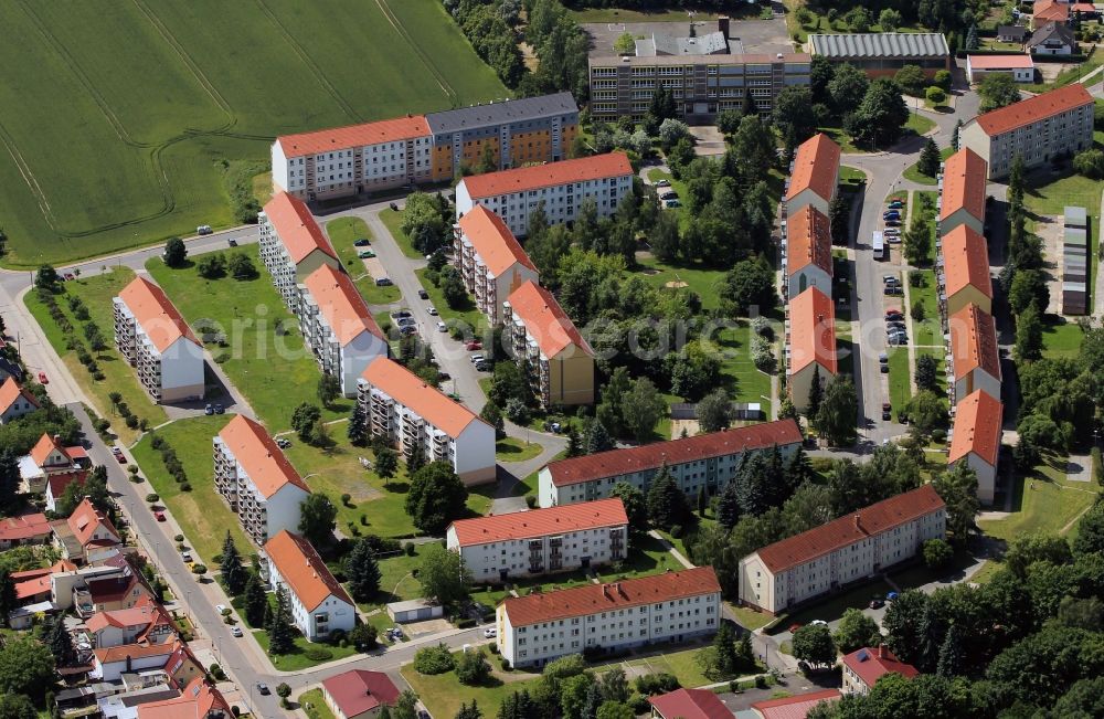 Aerial photograph Greußen - Apartment block with multi-family houses in the street Paul-Luermann-Strasse in Greussen in the state of Thuringia. Located in the same area lies the public high school Friedrich von Hardenberg Greußen