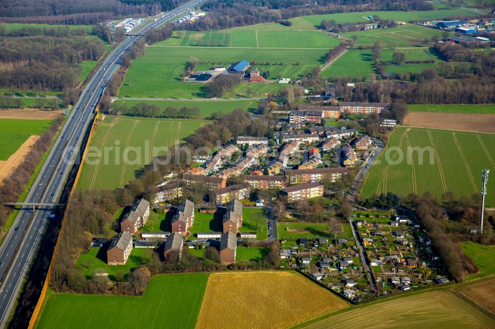 Aerial image Haag - Residential area of Haag on federal motorway A 40 in the state of North Rhine-Westphalia