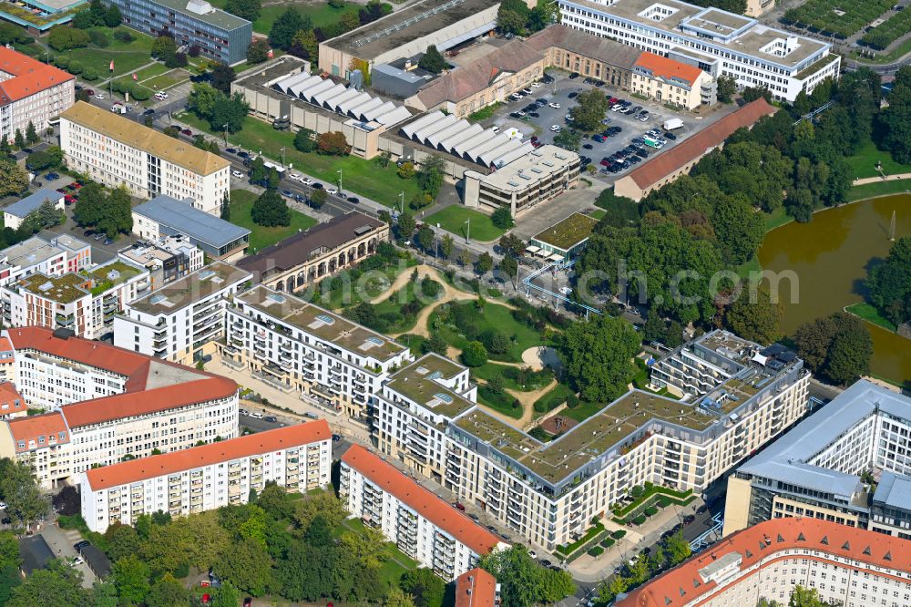 Dresden from the bird's eye view: Residential area between the street Am Schiesshaus and the Herzogin Garten in Dresden in the state Saxony, Germany