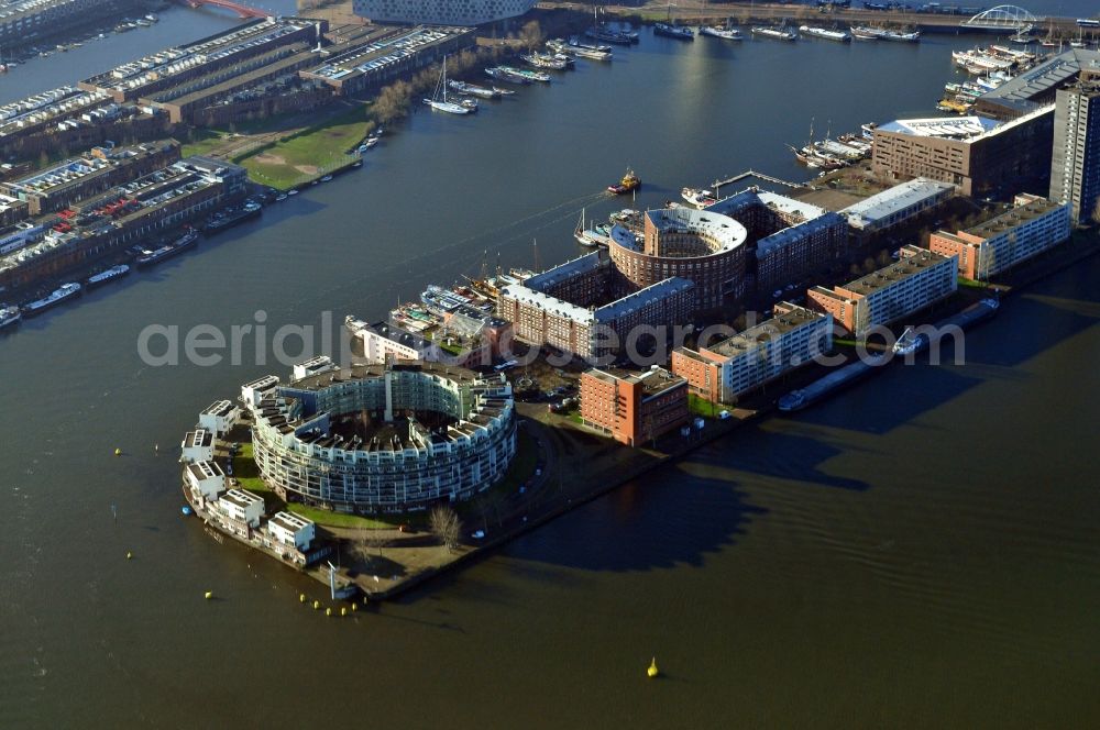 Aerial image Amsterdam - Residential area on the island of Java Iceland along KNSM Laan in Amsterdam, the Netherlands