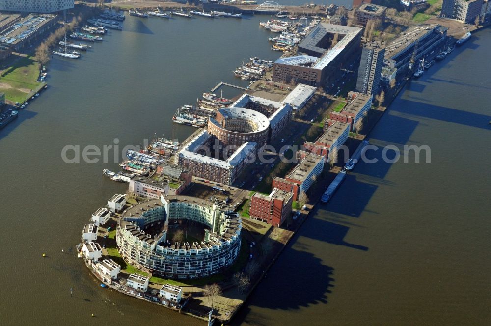 Aerial photograph Amsterdam - Residential area on the island of Java Iceland along KNSM Laan in Amsterdam, the Netherlands