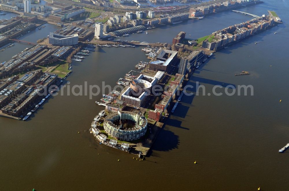 Amsterdam from the bird's eye view: Residential area on the island of Java Iceland along KNSM Laan in Amsterdam, the Netherlands