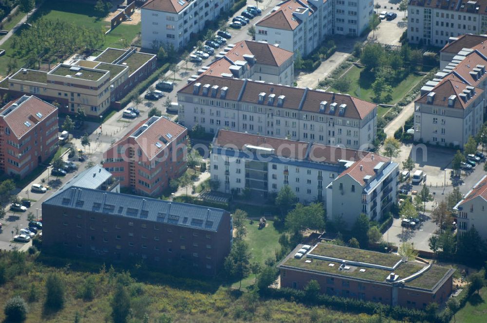 Berlin from above - Blick auf Mehrfamilienhäuser an der Pfannschmidtstraße im Wohngebiet / Neubaugebiet Karow-Nord.