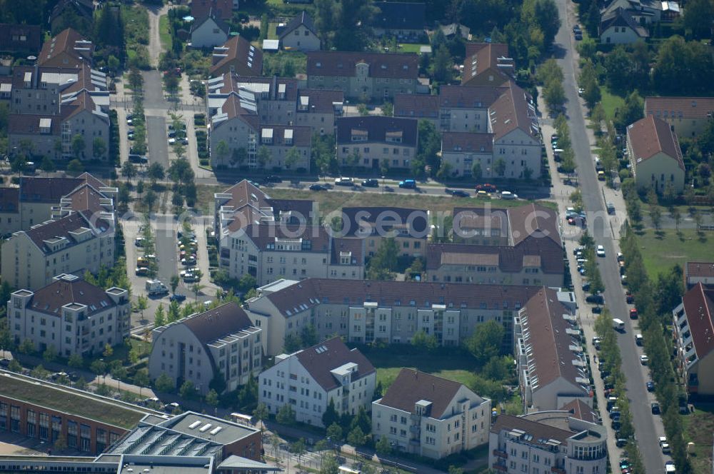 Aerial image Berlin - Blick auf Mehrfamilienhäuser an der Achillesstraße, der Busonistraße und der Rutenzeile im Wohngebiet / Neubaugebiet Karow-Nord.