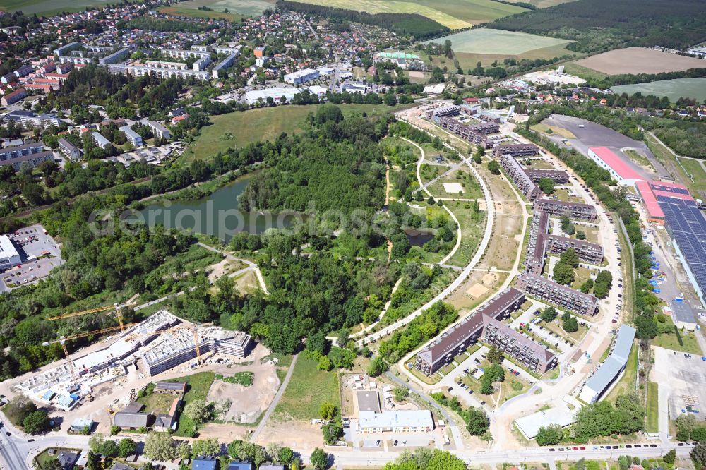 Bernau from above - Housing estate of the building complex of the former military barracks Panke-Park - Pankebogen on street Am Panke-Park in Bernau in the state Brandenburg, Germany