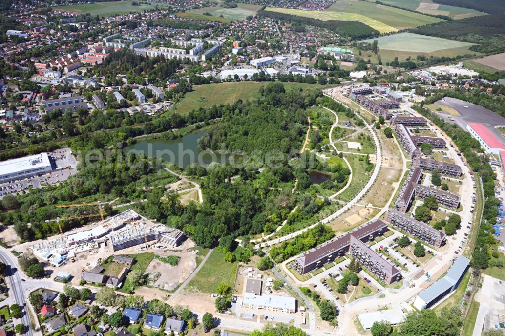 Bernau from the bird's eye view: Housing estate of the building complex of the former military barracks Panke-Park - Pankebogen on street Am Panke-Park in Bernau in the state Brandenburg, Germany