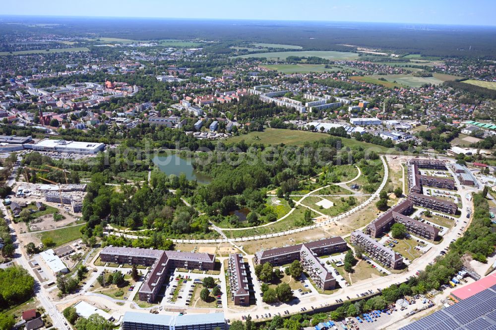 Aerial image Bernau - Housing estate of the building complex of the former military barracks Panke-Park - Pankebogen on street Am Panke-Park in Bernau in the state Brandenburg, Germany