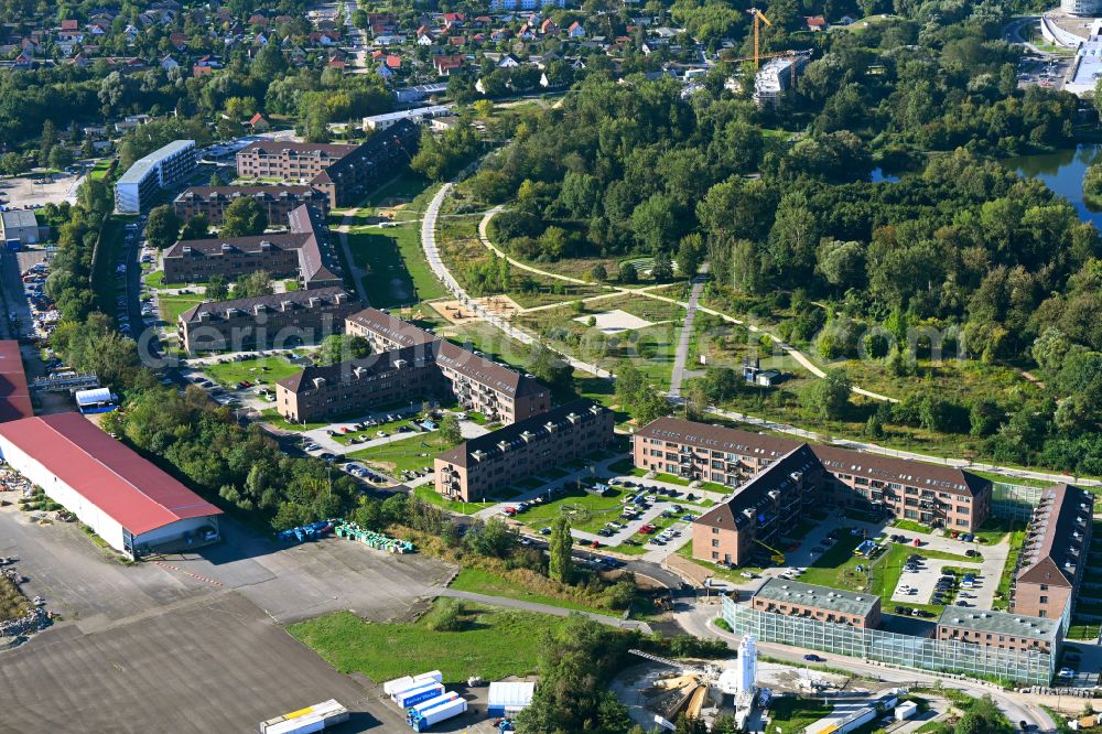 Bernau from above - Housing estate of the building complex of the former military barracks Panke-Park - Pankebogen on street Am Panke-Park in Bernau in the state Brandenburg, Germany