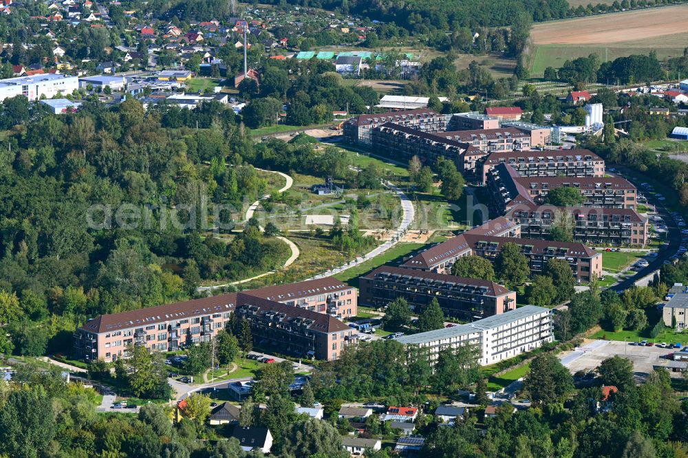 Bernau from the bird's eye view: Housing estate of the building complex of the former military barracks Panke-Park - Pankebogen on street Am Panke-Park in Bernau in the state Brandenburg, Germany