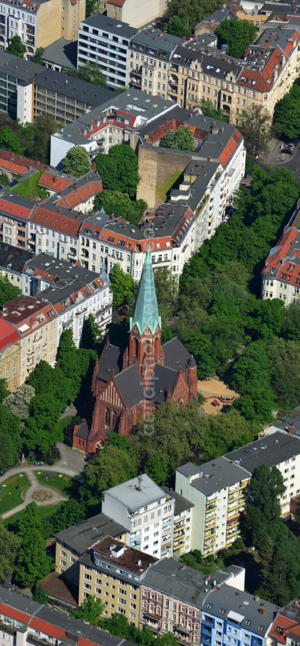 Berlin Wilmersdorf from above - View of Residential area at the church on Ludwigkirchplatz in the Wilmersdorf district of Berlin