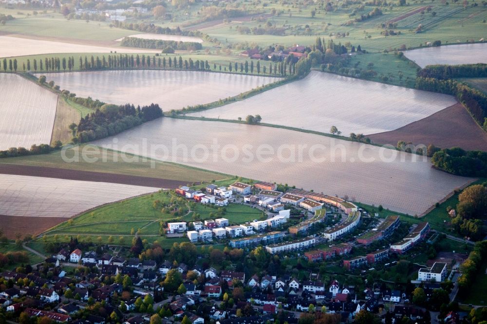 Aerial photograph Karlsruhe - Residential area of a ecological multi-family house settlement in the district Hohenwettersbach in Karlsruhe in the state Baden-Wuerttemberg