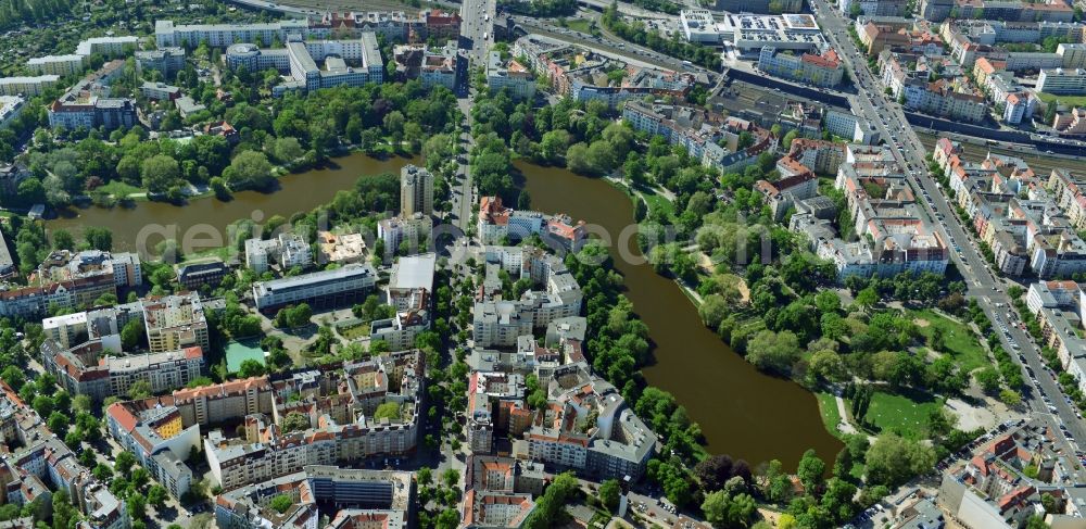 Berlin from above - Residential area on Lietzenseepark at the New Kant Strasse in Berlin Charlottenburg