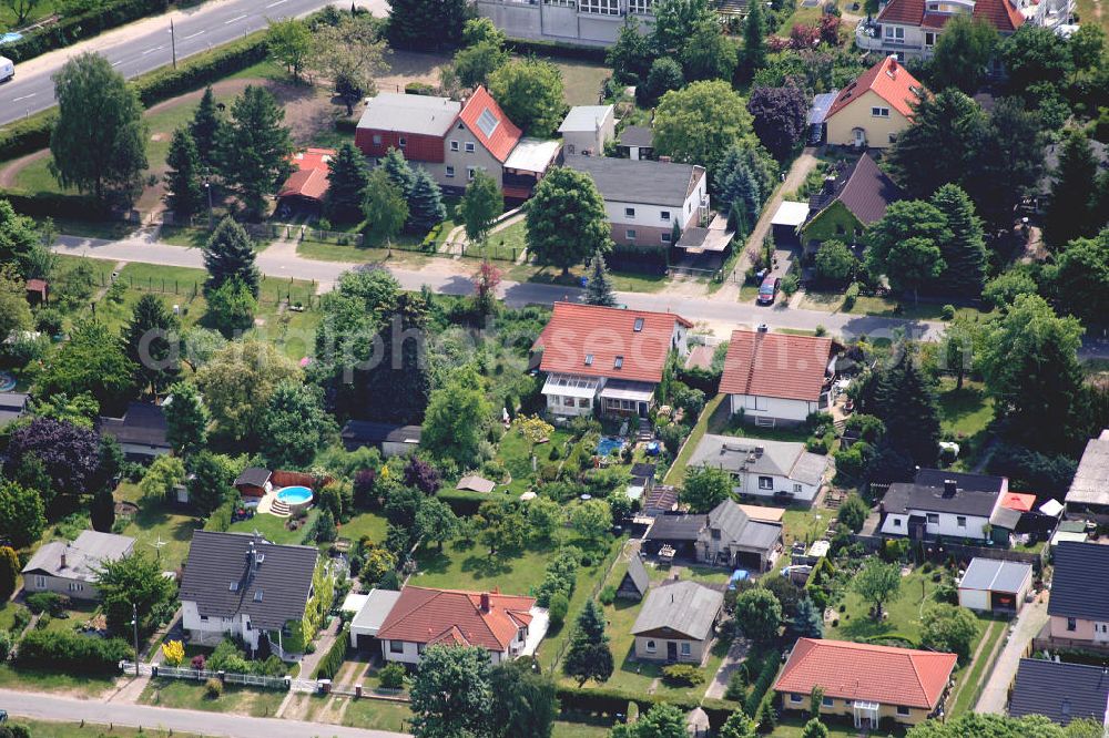 Berlin Mahlsdorf from above - Blick auf das Einfamilienhaus Wohngebiet an der Dahlwitzer Straße , Tizianstraße , Daffinger Weg , Schongaustraße in Mahlsdorf.