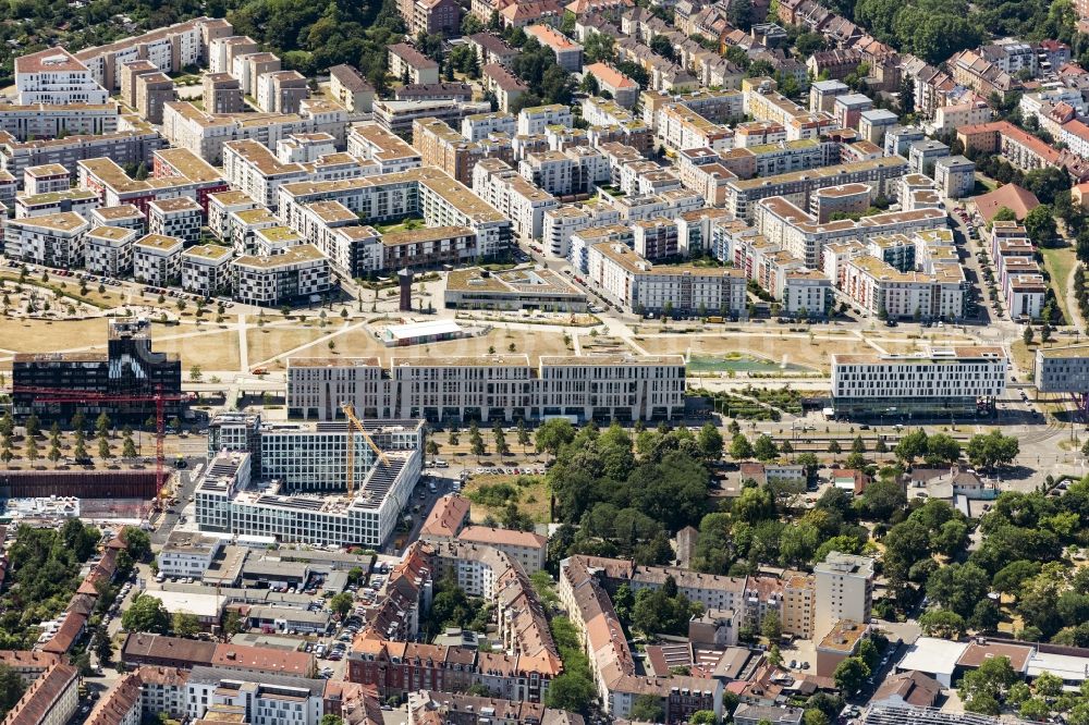 Aerial photograph Karlsruhe - Residential area of the multi-family house settlement on Hanne-Landgraf-Platz in the district Suedstadt in Karlsruhe in the state Baden-Wurttemberg, Germany