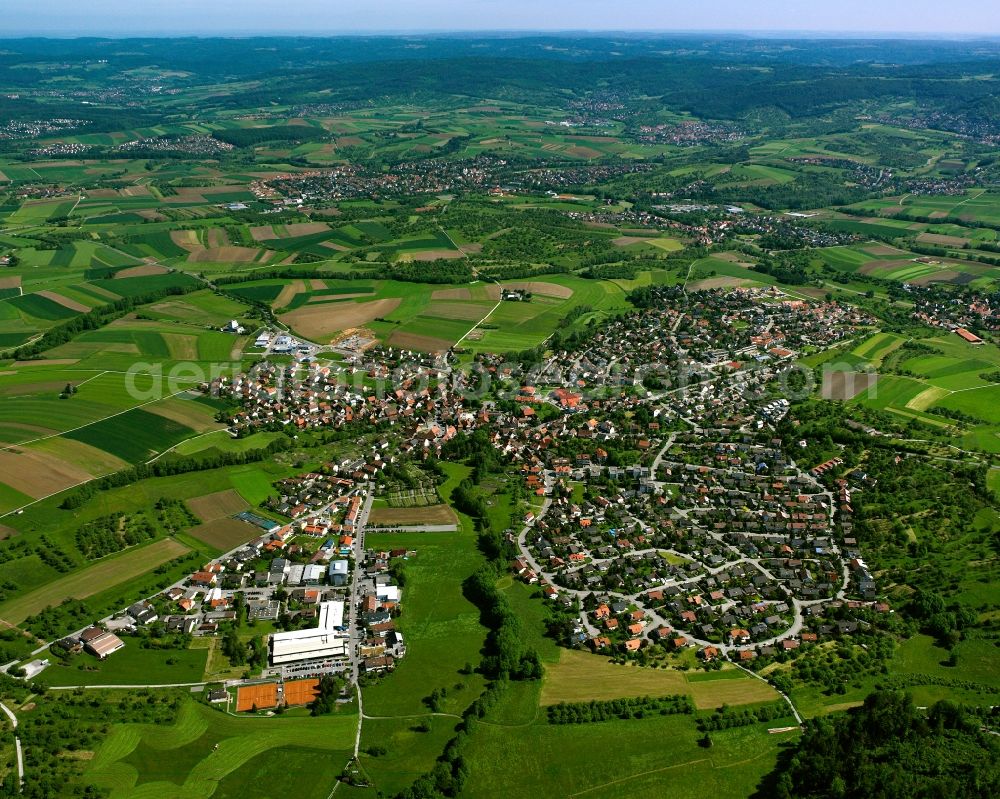 Aerial photograph Allmersbach im Tal - Residential area of the multi-family house settlement in Allmersbach im Tal in the state Baden-Wuerttemberg, Germany