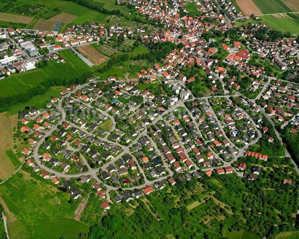 Aerial image Allmersbach im Tal - Residential area of the multi-family house settlement in Allmersbach im Tal in the state Baden-Wuerttemberg, Germany