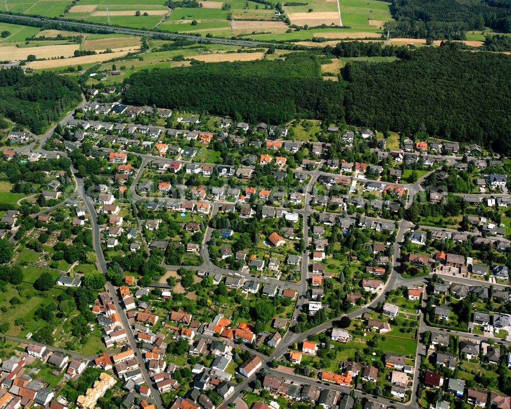 Alten-Buseck from above - Residential area of the multi-family house settlement in Alten-Buseck in the state Hesse, Germany