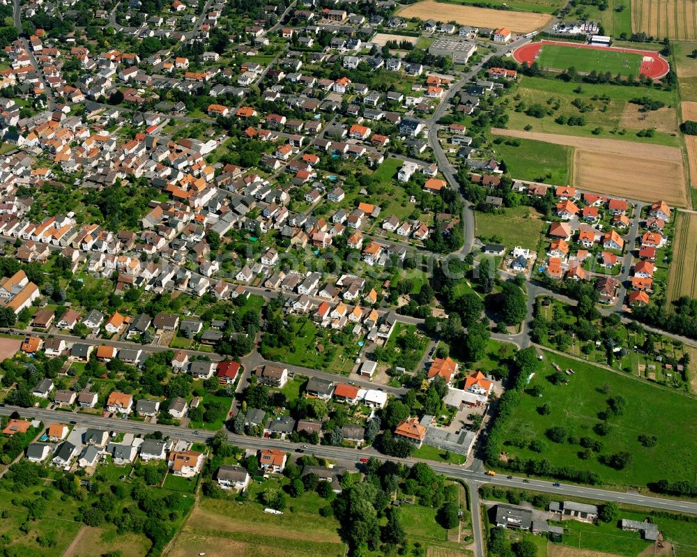 Aerial image Alten-Buseck - Residential area of the multi-family house settlement in Alten-Buseck in the state Hesse, Germany