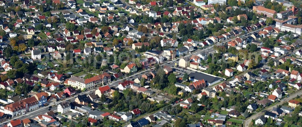 Aerial image Fürstenwalde/Spree - Residential area of the multi-family house settlement August-Bebel-Strasse in Fuerstenwalde/Spree in the state Brandenburg, Germany