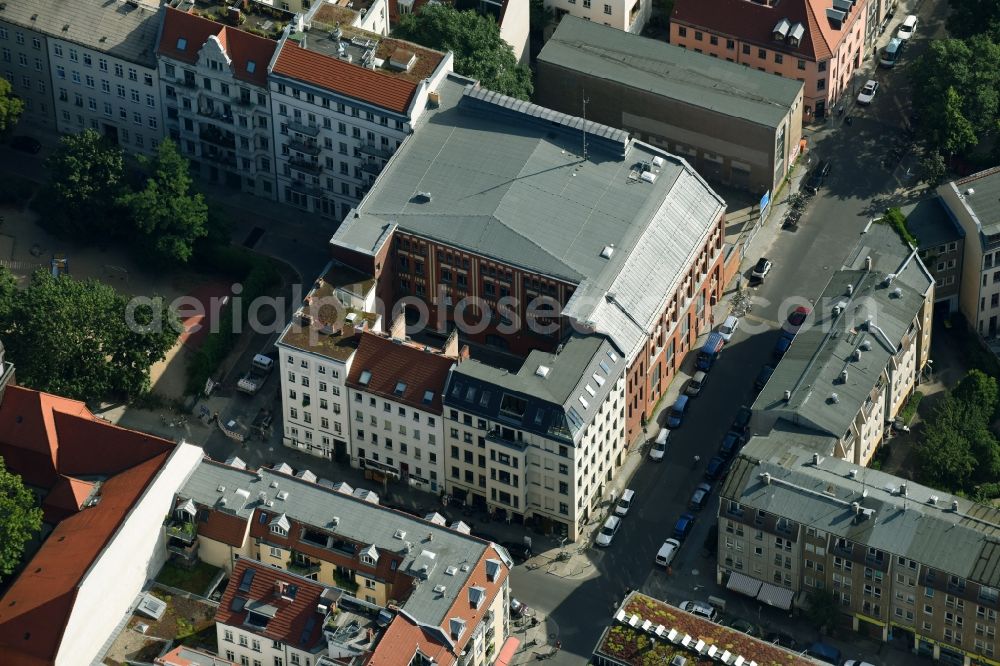 Berlin from above - Residential area of the multi-family house settlement on Auguststrasse corner - Koppenplatz in the district Mitte in Berlin, Germany