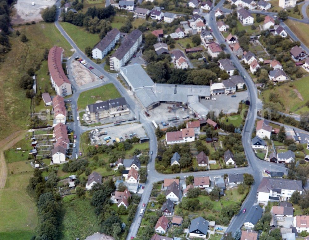 Bad Brückenau from above - Residential area of the multi-family house settlement on Buchwaldstrasse - Josef Doerflinger-Strasse in Bad Brueckenau in the state Bavaria, Germany