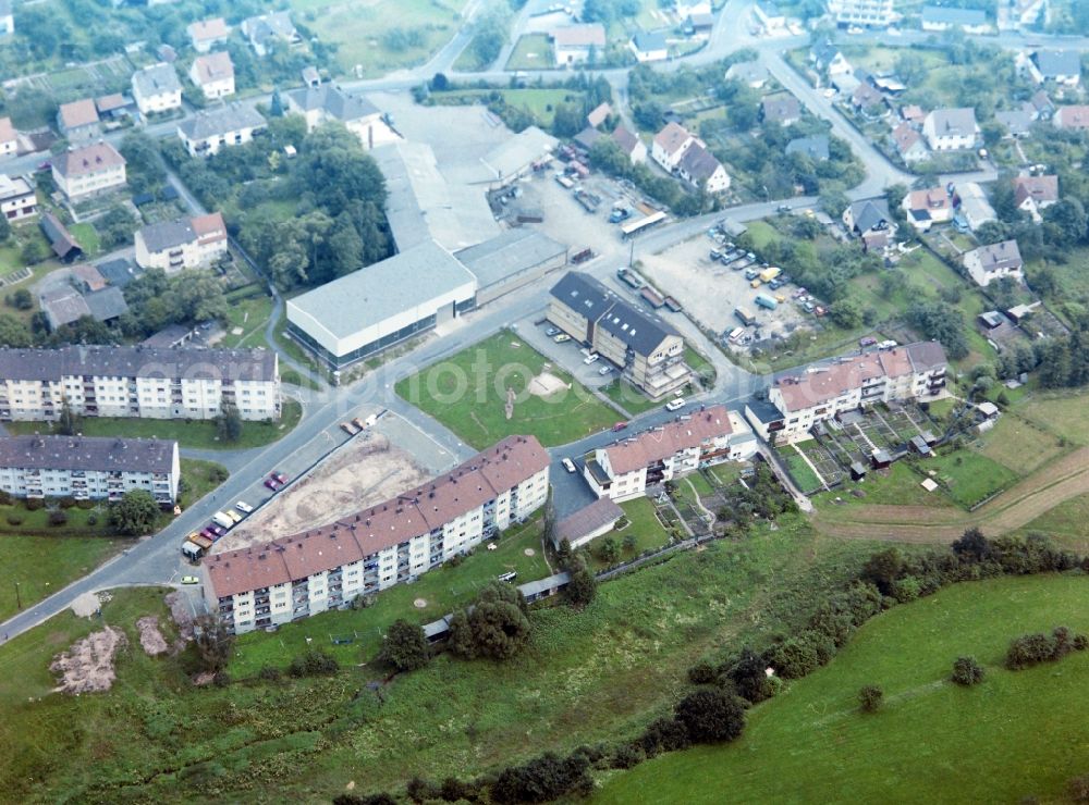 Bad Brückenau from the bird's eye view: Residential area of the multi-family house settlement on Buchwaldstrasse - Josef Doerflinger-Strasse in Bad Brueckenau in the state Bavaria, Germany